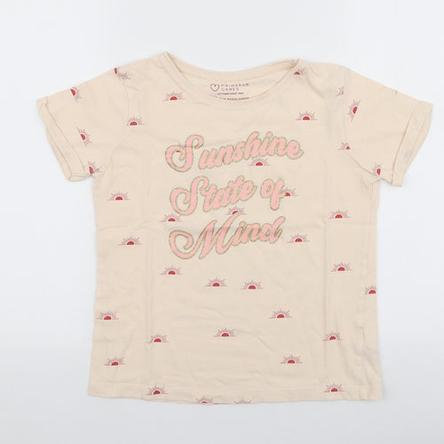 Primark Girls Beige  100% Cotton Jersey T-Shirt Size 10-11 Years Round Neck Pullover - Sunshine state of mind