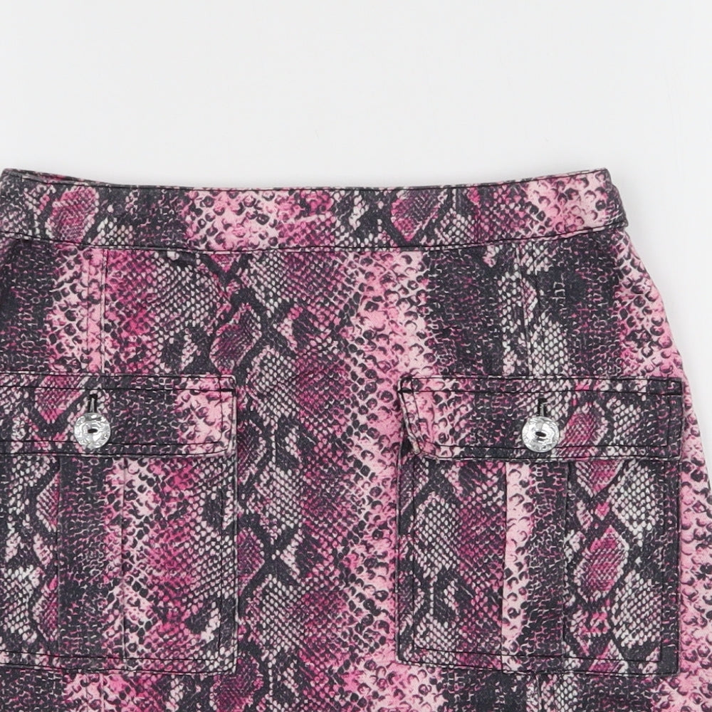River Island Girls Pink Animal Print 100% Cotton A-Line Skirt Size 10 Years  Regular Zip