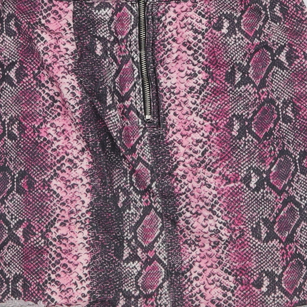 River Island Girls Pink Animal Print 100% Cotton A-Line Skirt Size 10 Years  Regular Zip