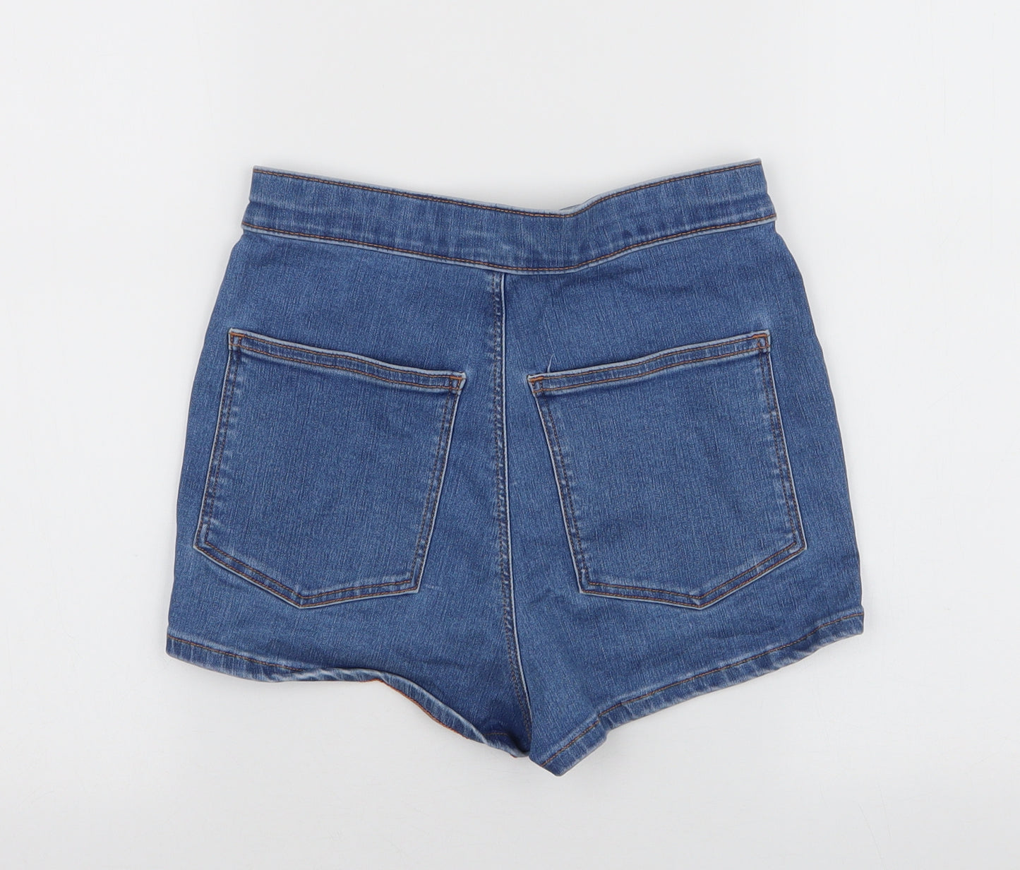 Topshop Womens Blue  Cotton Hot Pants Shorts Size 10  Regular Zip