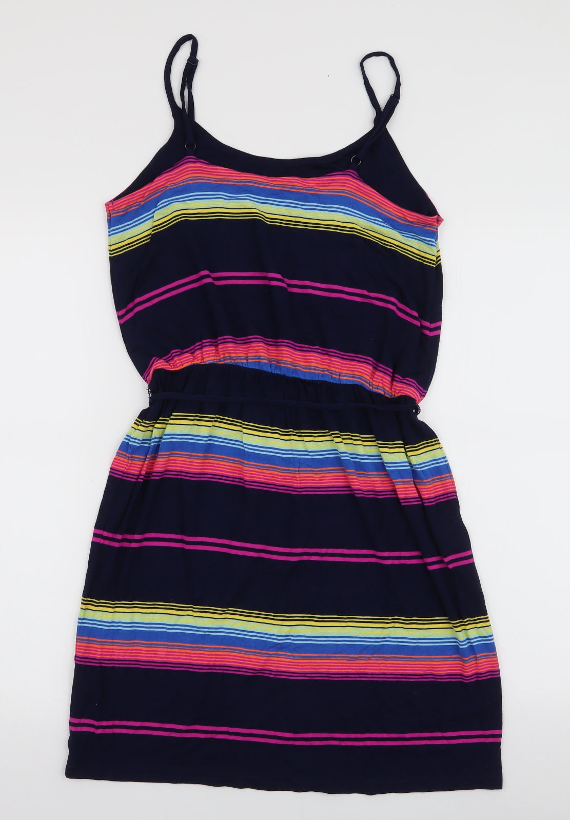 Oasis Womens Multicoloured Striped Viscose A-Line  Size S  Round Neck Pullover