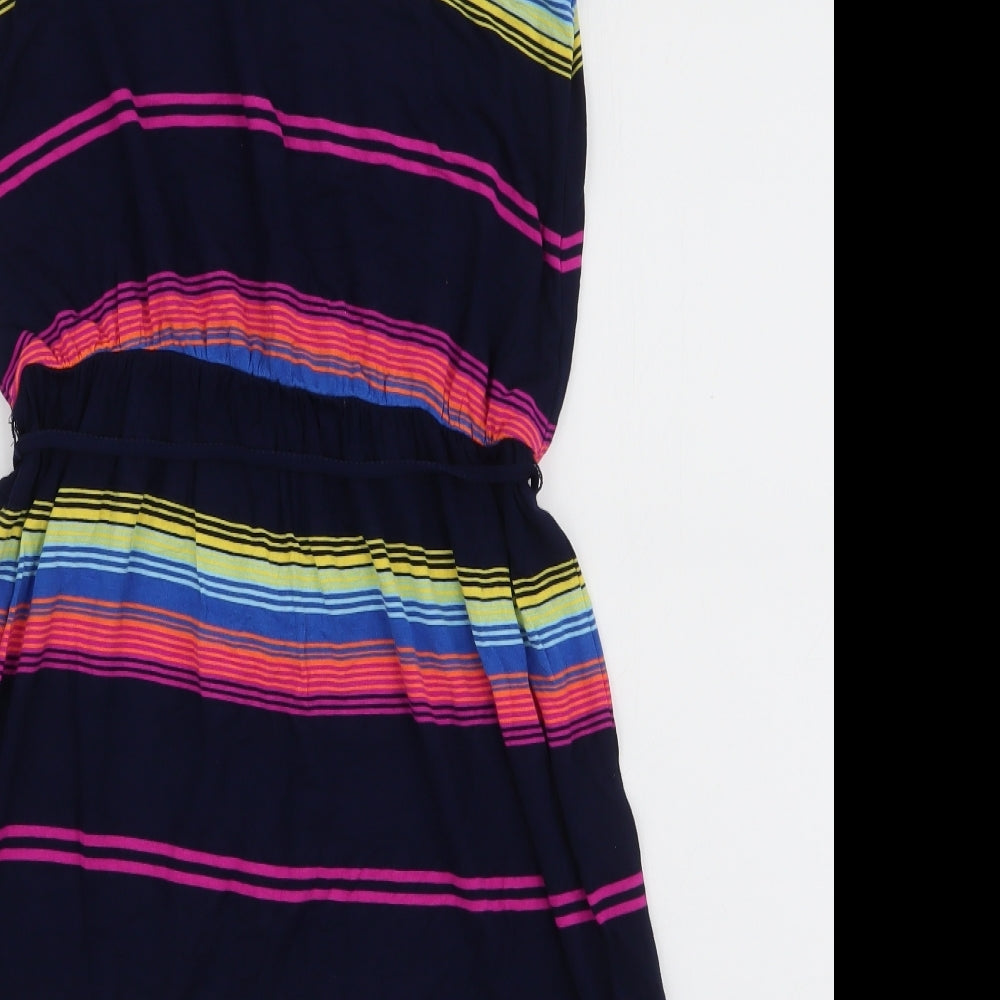 Oasis Womens Multicoloured Striped Viscose A-Line  Size S  Round Neck Pullover