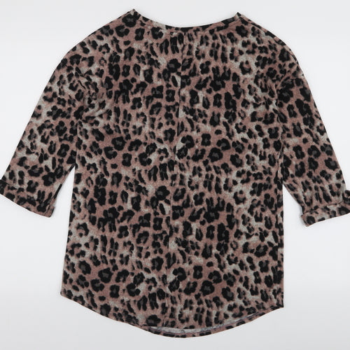 F&F Womens Brown Round Neck Animal Print Polyester Pullover Jumper Size 10