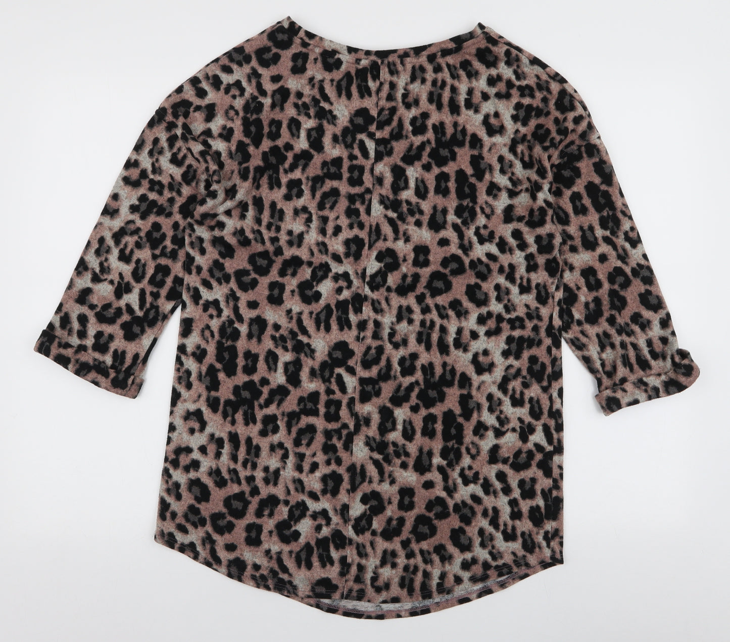 F&F Womens Brown Round Neck Animal Print Polyester Pullover Jumper Size 10