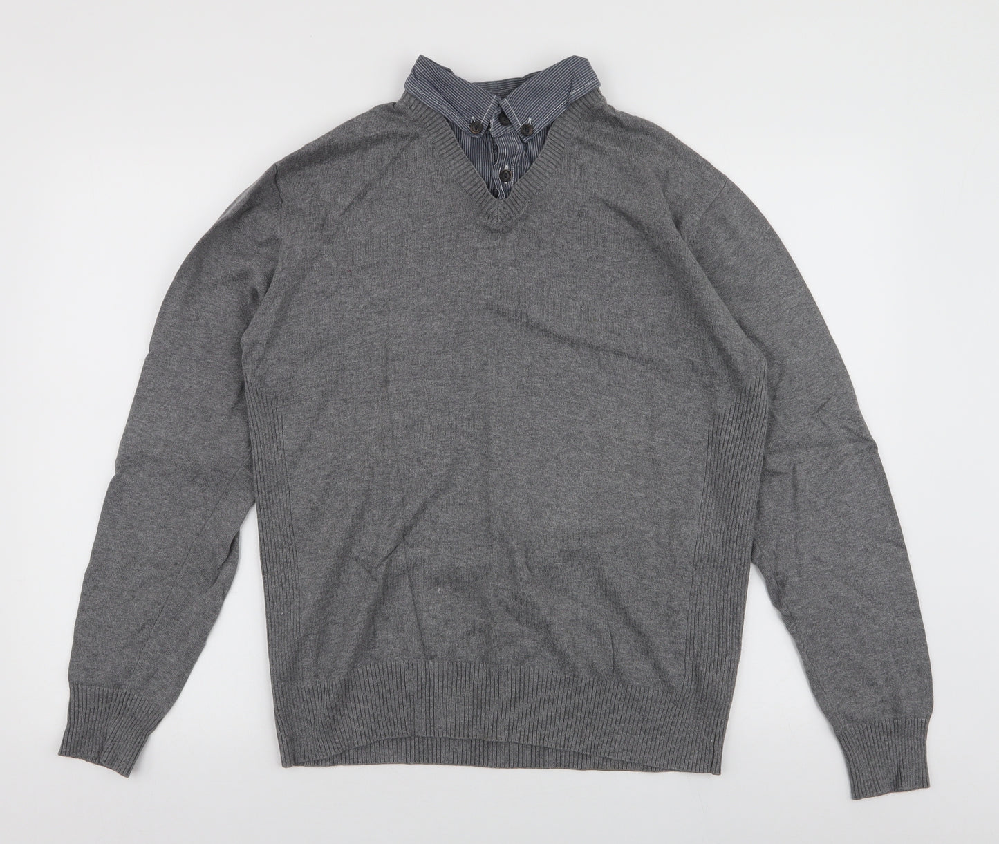 Matalan Mens Grey Collared  Cotton Pullover Jumper Size M