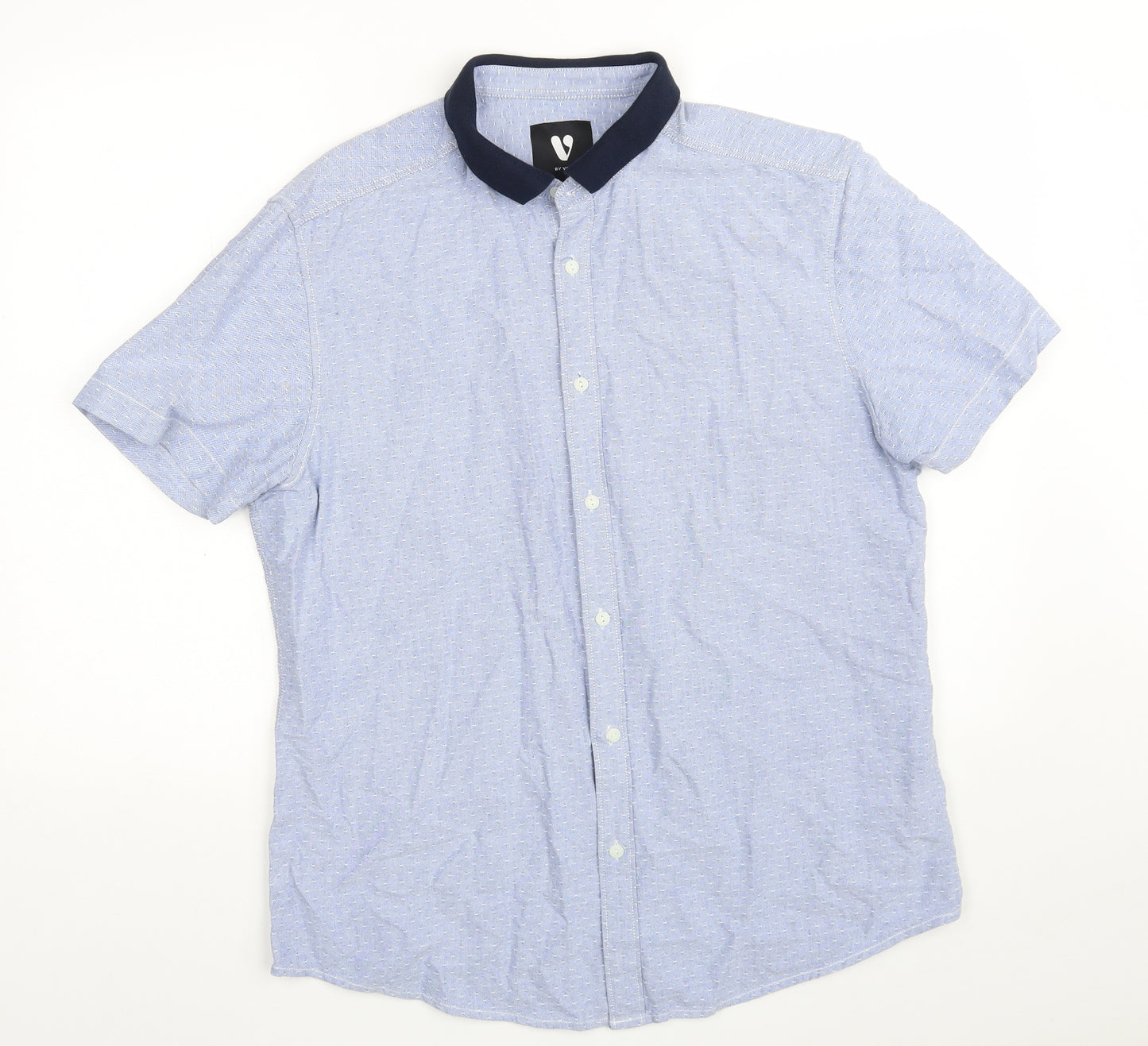 Very Mens Blue  100% Cotton  Dress Shirt Size L Collared Button