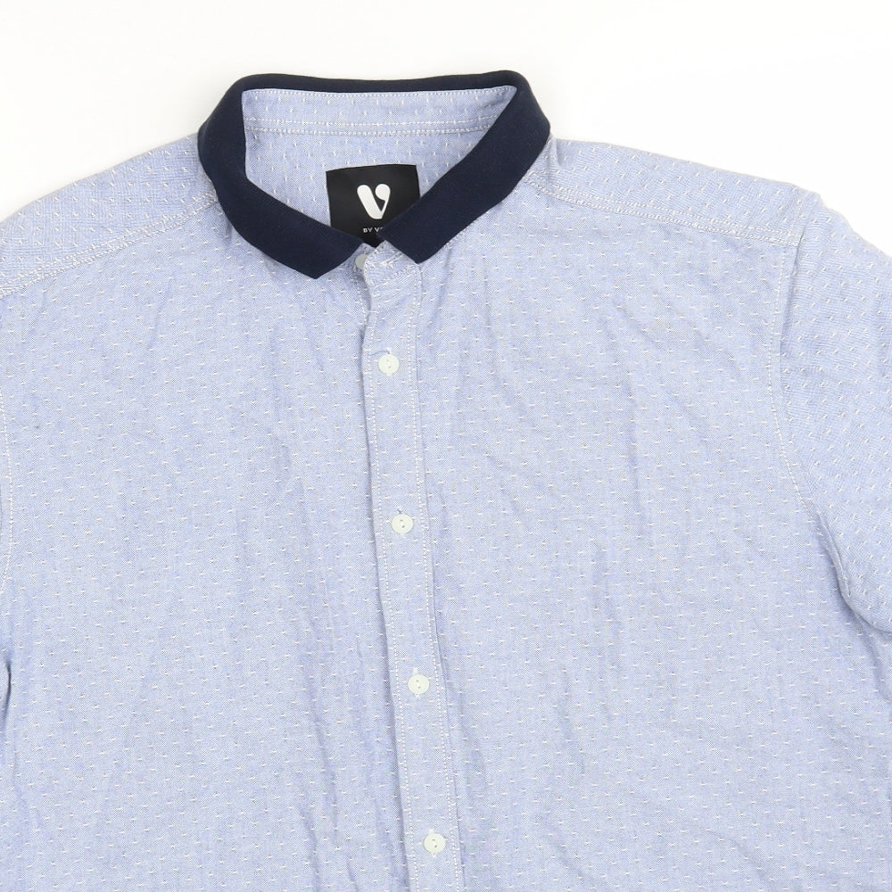 Very Mens Blue  100% Cotton  Dress Shirt Size L Collared Button