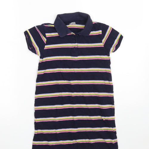 NEXT Girls Blue Striped 100% Cotton Pullover Polo Size 8 Years Collared Button