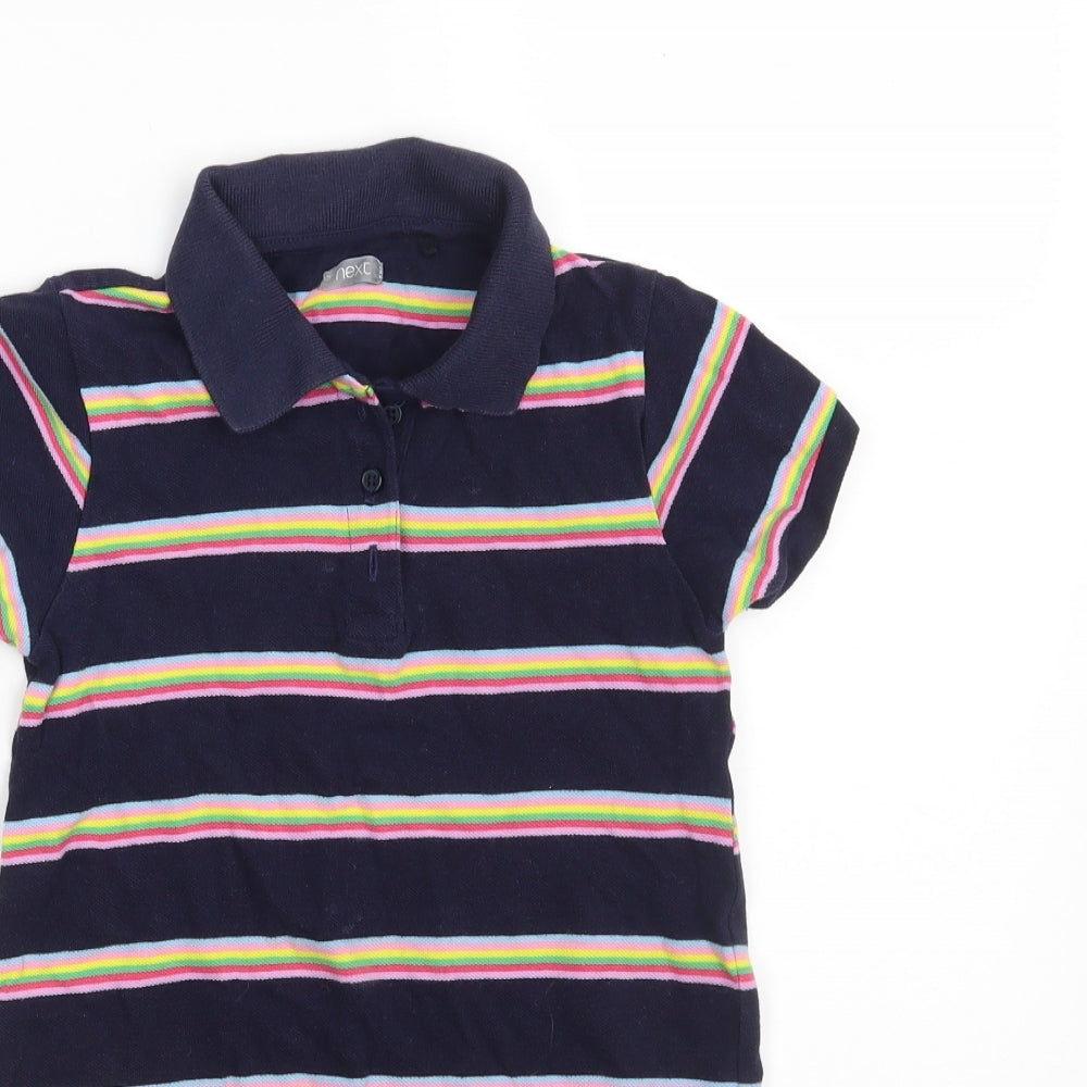 NEXT Girls Blue Striped 100% Cotton Pullover Polo Size 8 Years Collared Button