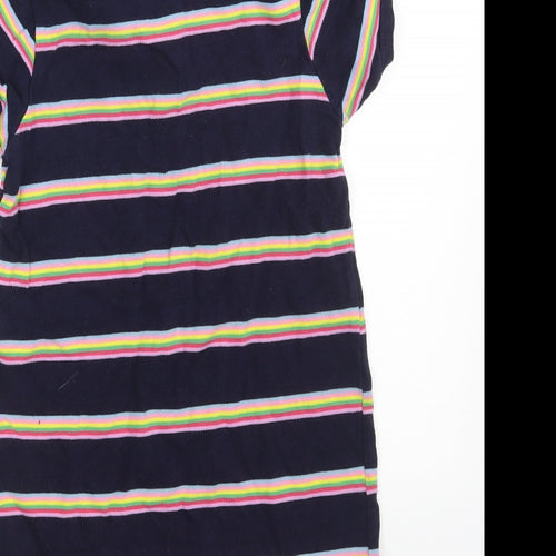NEXT Girls Blue Striped 100% Cotton Pullover Polo Size 8 Years Collared Button