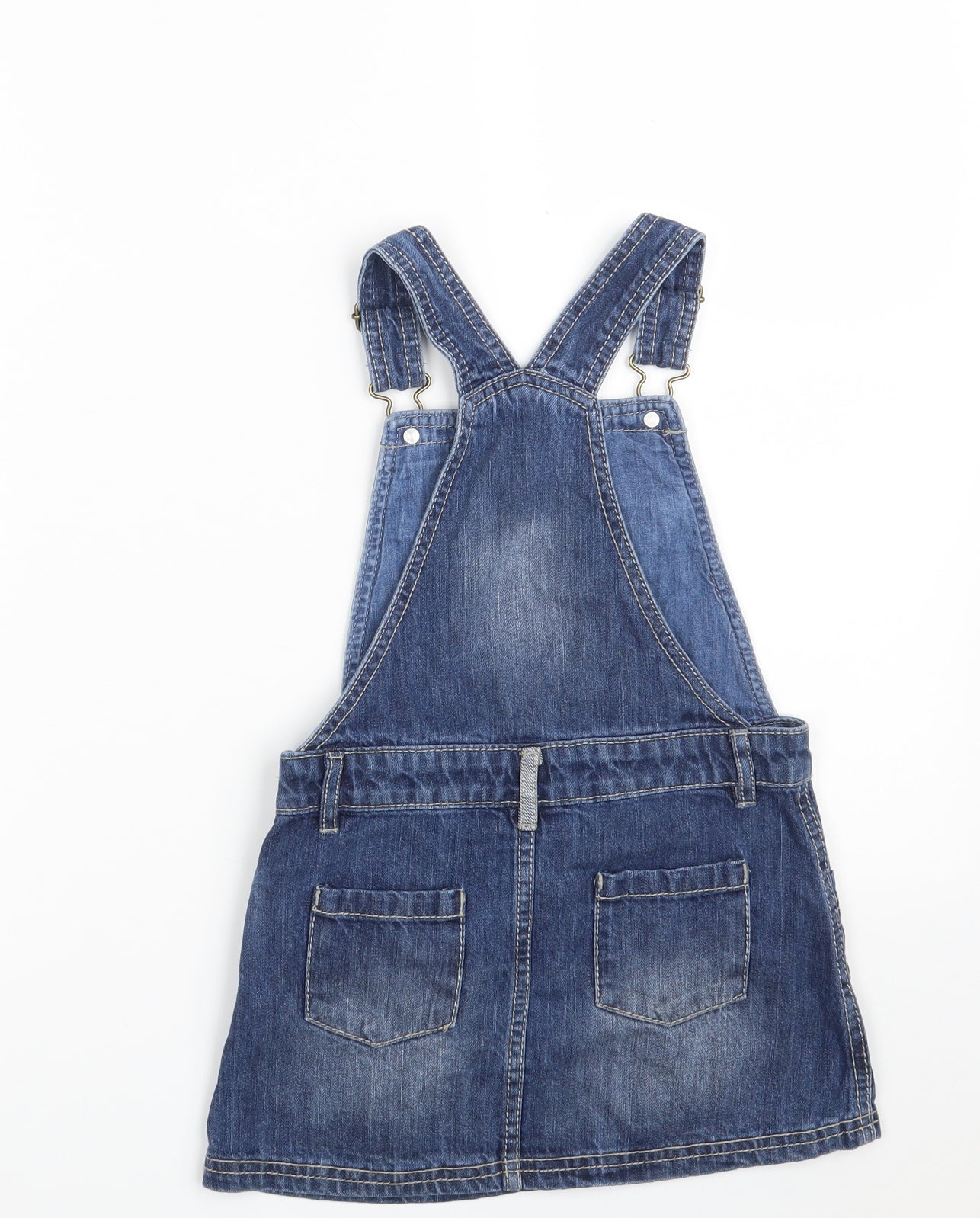 F&F Girls Blue  100% Cotton Pinafore/Dungaree Dress  Size 4-5 Years  Square Neck