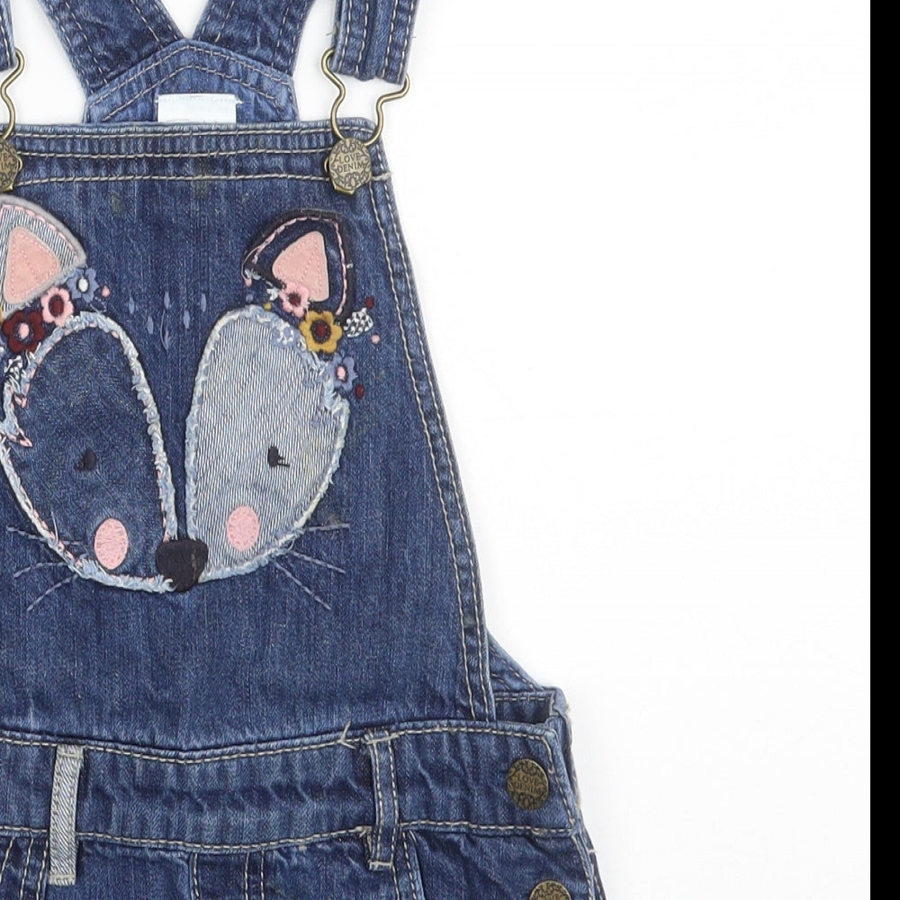 F&F Girls Blue  100% Cotton Pinafore/Dungaree Dress  Size 4-5 Years  Square Neck