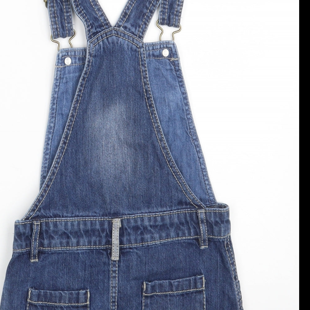 F&F Girls Blue  100% Cotton Pinafore/Dungaree Dress  Size 4-5 Years  Square Neck