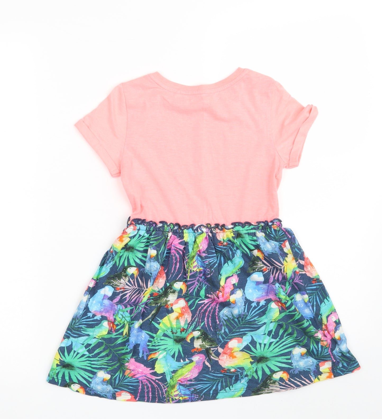 NEXT Girls Multicoloured Floral Cotton T-Shirt Dress  Size 6 Years  Crew Neck  - Parrot