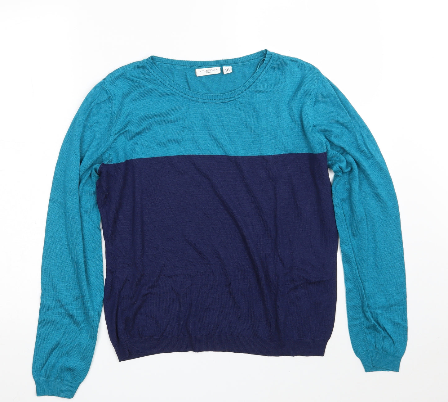 New Look Womens Blue Round Neck  Viscose Pullover Jumper Size 16