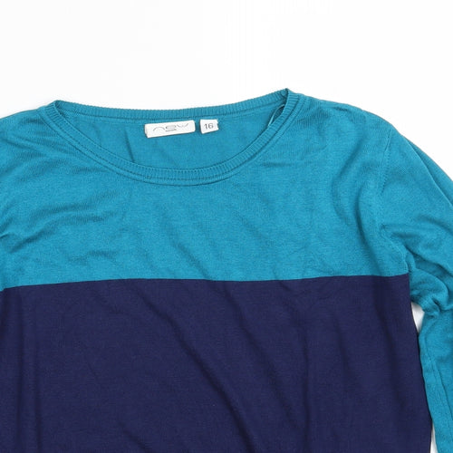 New Look Womens Blue Round Neck  Viscose Pullover Jumper Size 16
