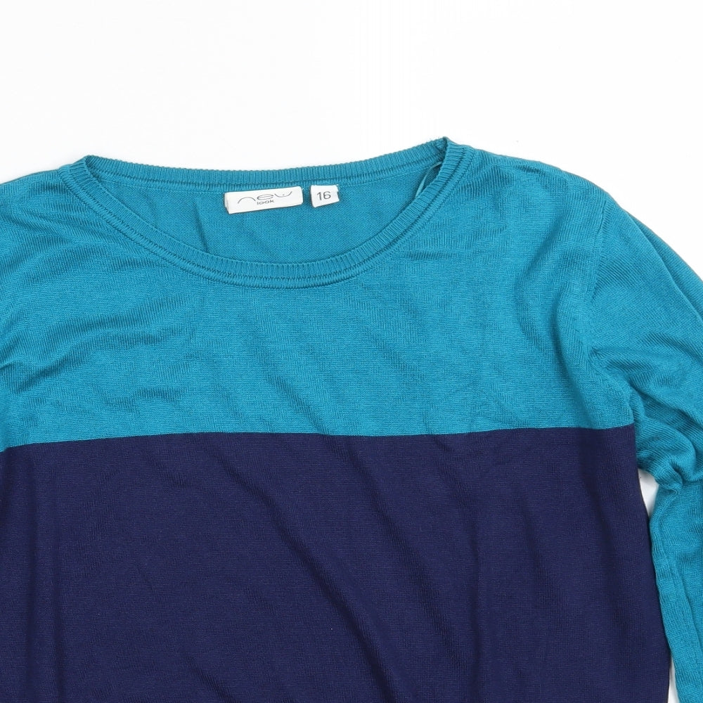 New Look Womens Blue Round Neck  Viscose Pullover Jumper Size 16