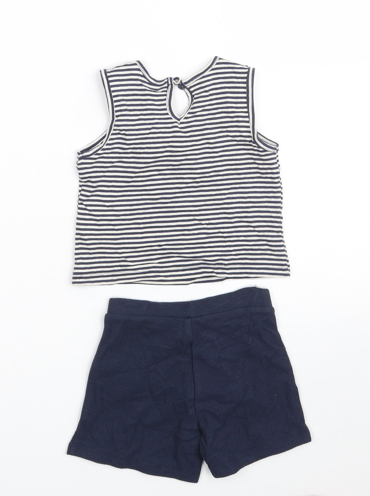 Primark Girls Blue Striped 100% Cotton T-Shirt Dress  Size 9-12 Months  Round Neck Button