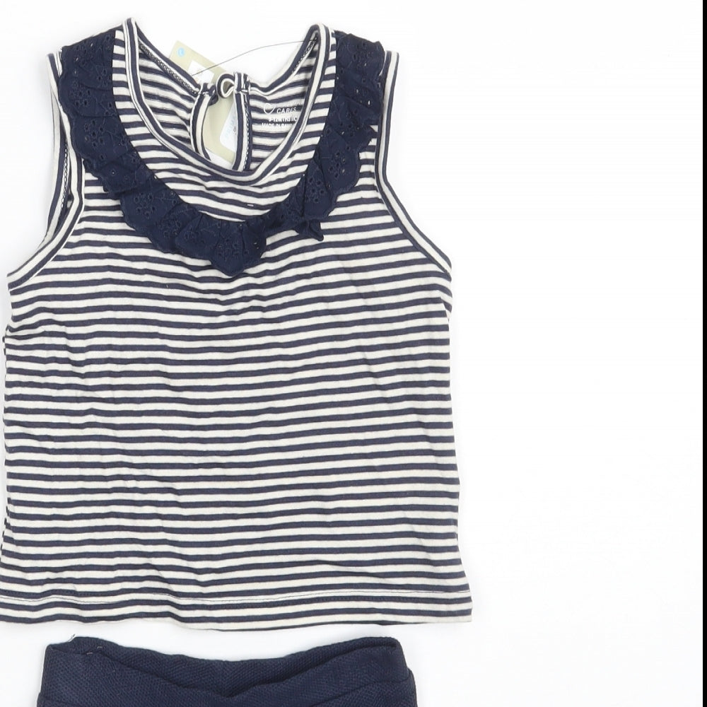 Primark Girls Blue Striped 100% Cotton T-Shirt Dress  Size 9-12 Months  Round Neck Button