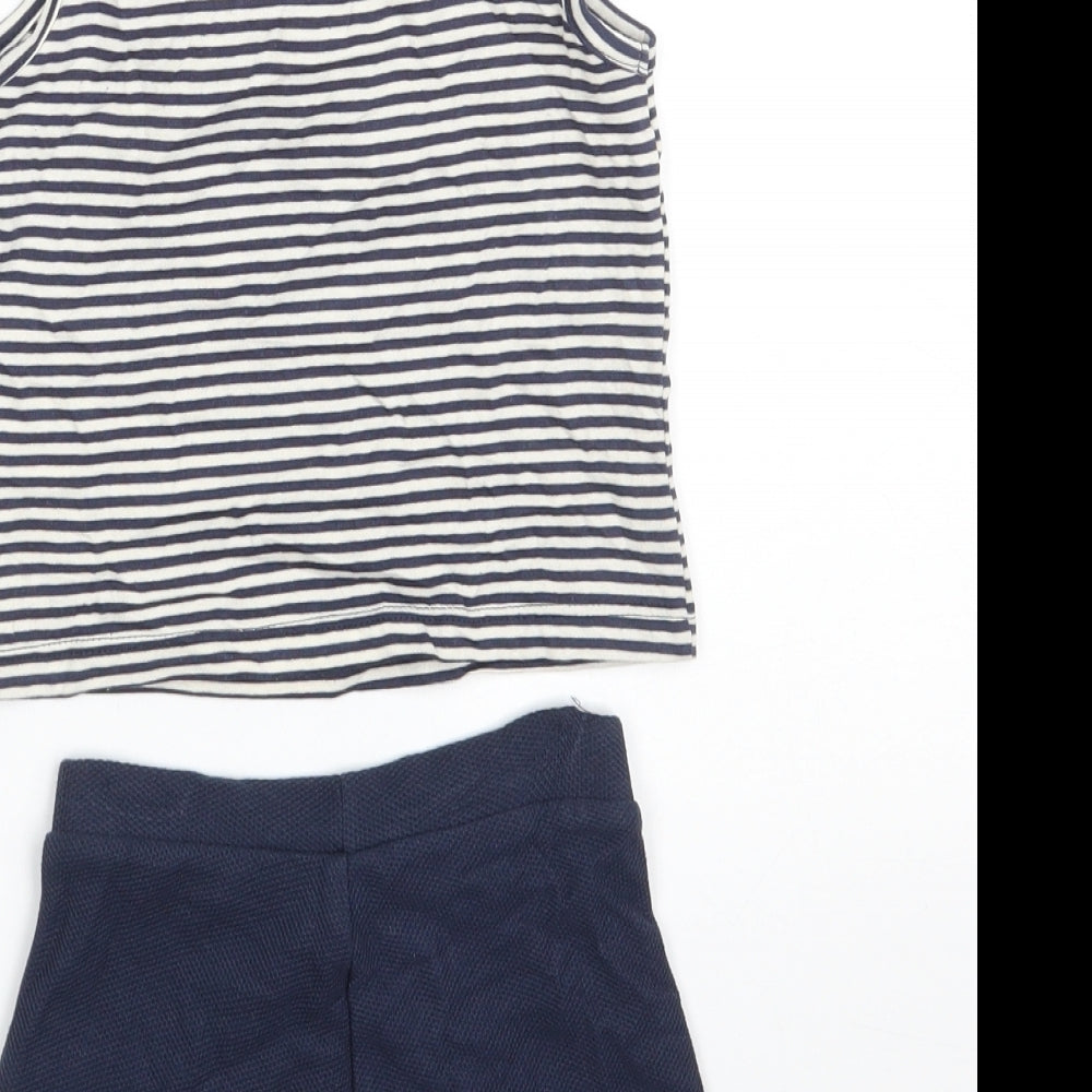 Primark Girls Blue Striped 100% Cotton T-Shirt Dress  Size 9-12 Months  Round Neck Button