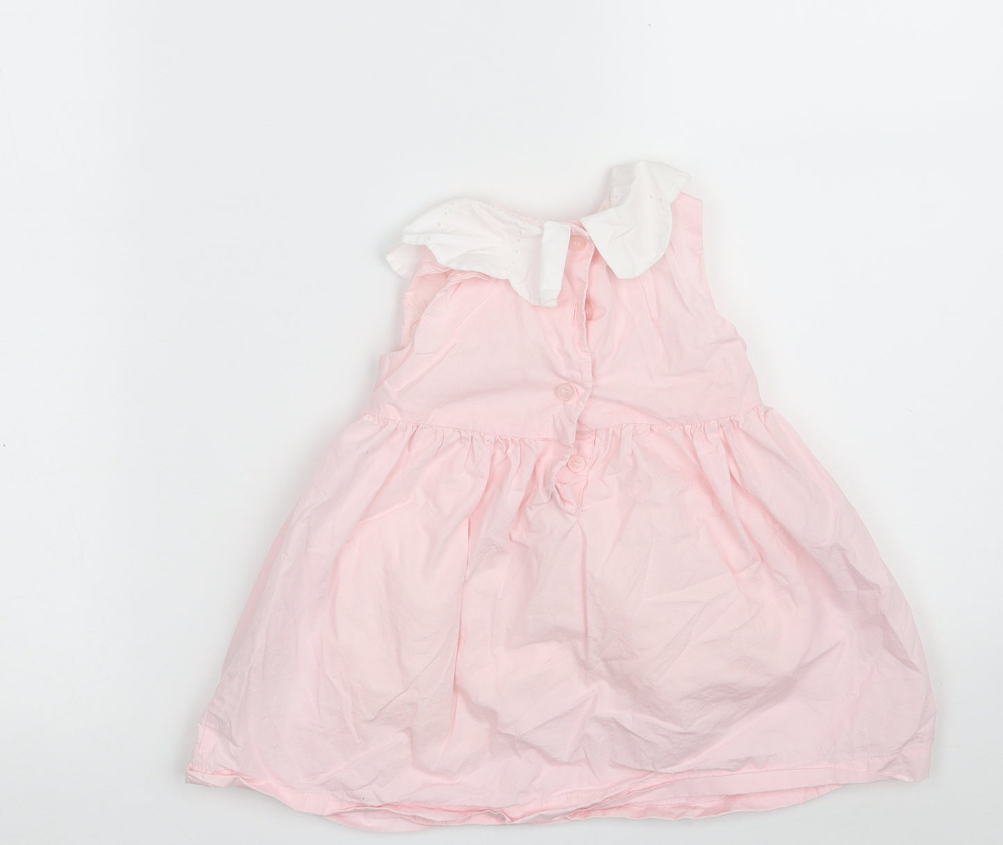 Matalan Girls Pink  100% Cotton A-Line  Size 9-12 Months  Round Neck Button