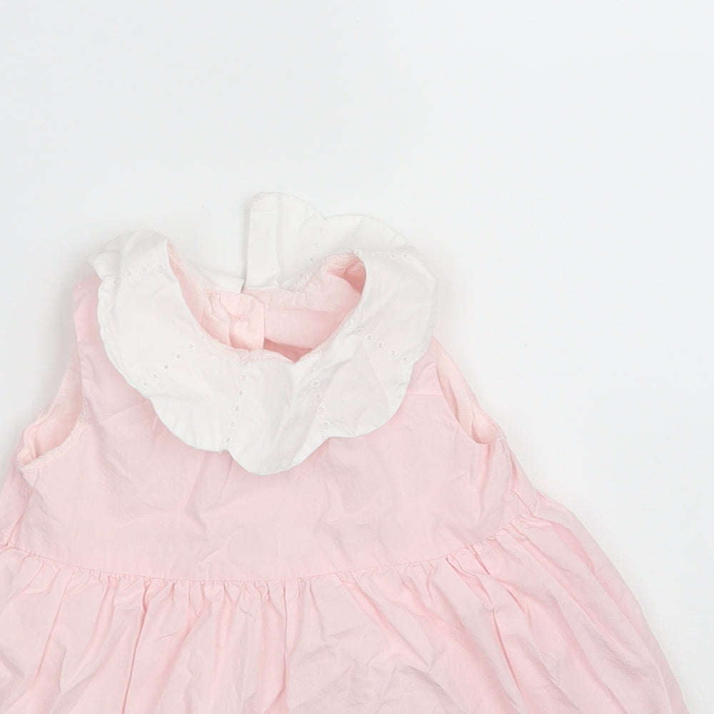 Matalan Girls Pink  100% Cotton A-Line  Size 9-12 Months  Round Neck Button