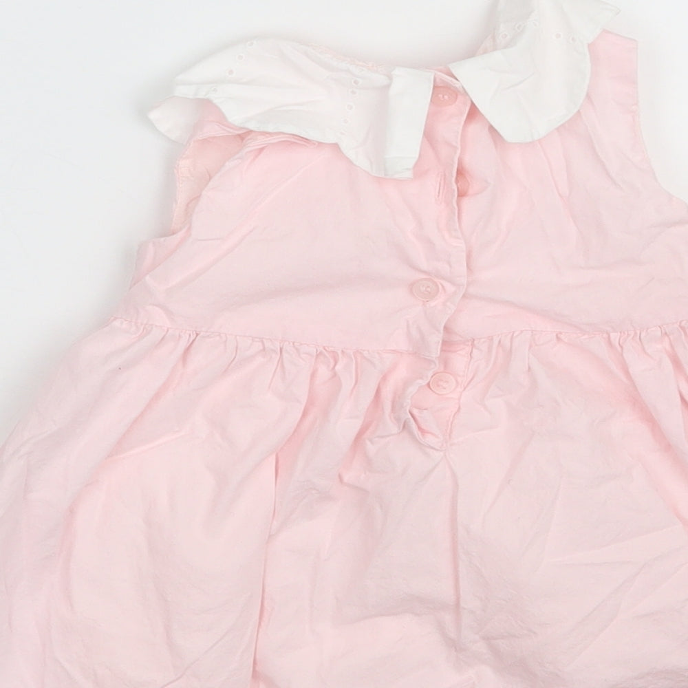 Matalan Girls Pink  100% Cotton A-Line  Size 9-12 Months  Round Neck Button