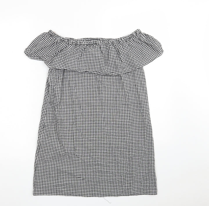 Blue Inc Womens Black Check 100% Cotton A-Line  Size 8  Off the Shoulder