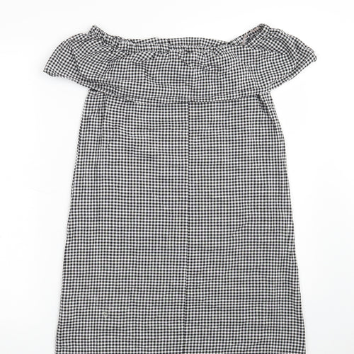 Blue Inc Womens Black Check 100% Cotton A-Line  Size 8  Off the Shoulder