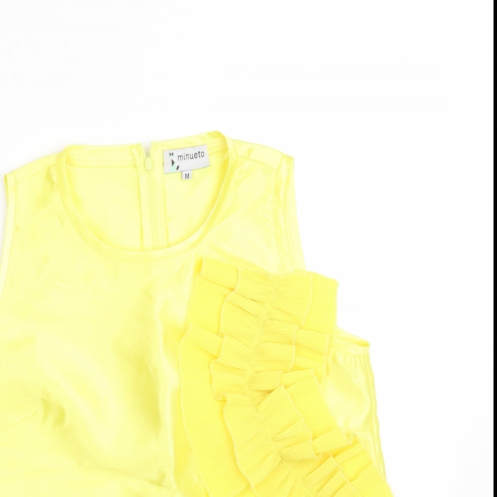 Minueto Womens Yellow  Polyester Basic Blouse Size M Crew Neck