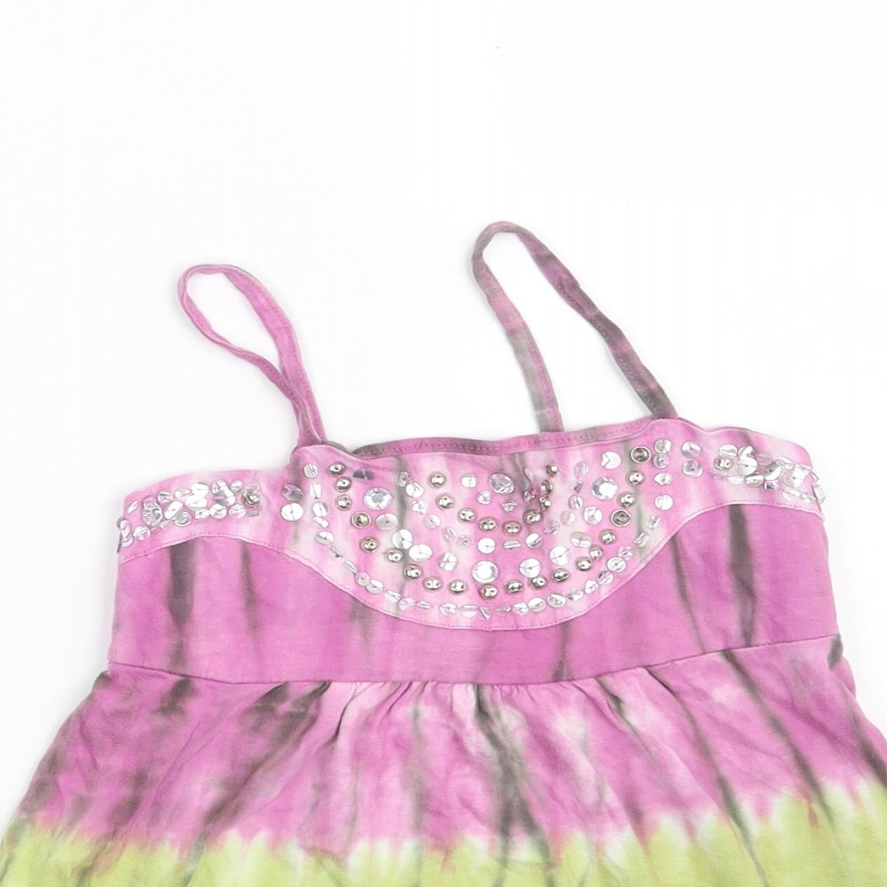 Dunnes Stores Girls Multicoloured Batik 100% Cotton Skater Dress  Size 8 Years  Off the Shoulder