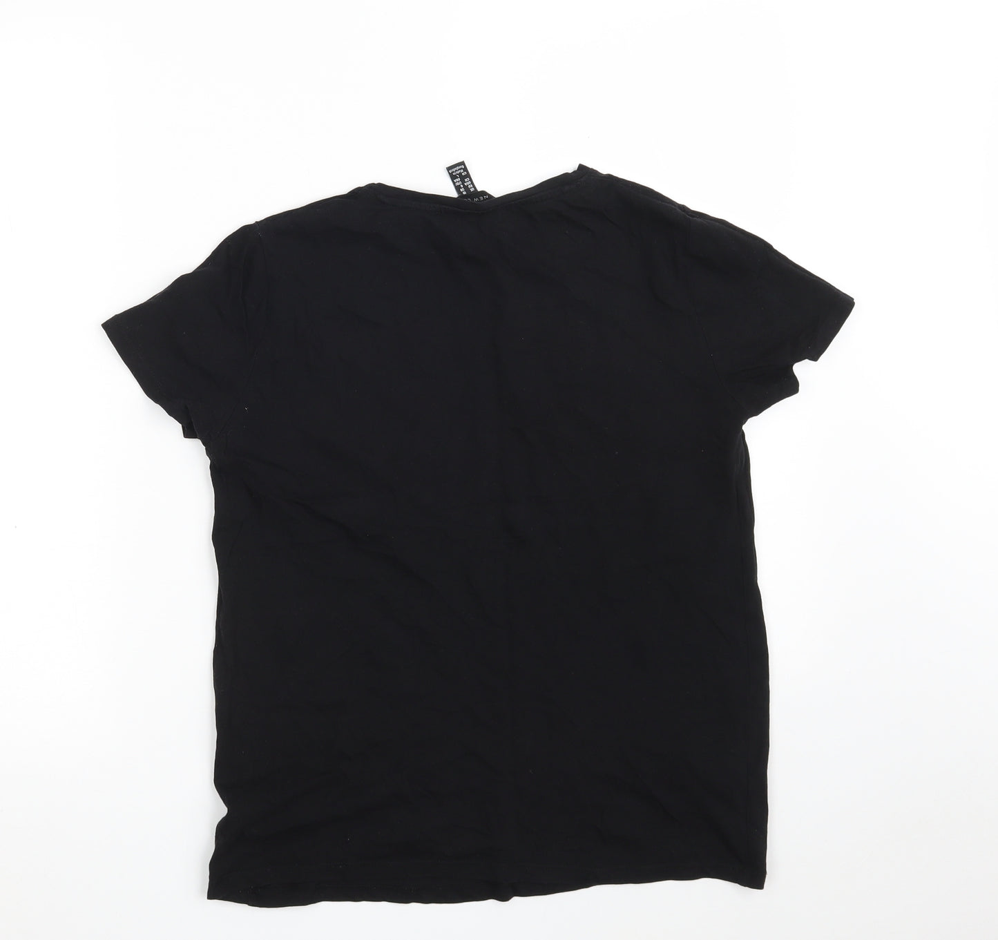 New Look Womens Black  100% Cotton Basic T-Shirt Size 10 Crew Neck - Heart