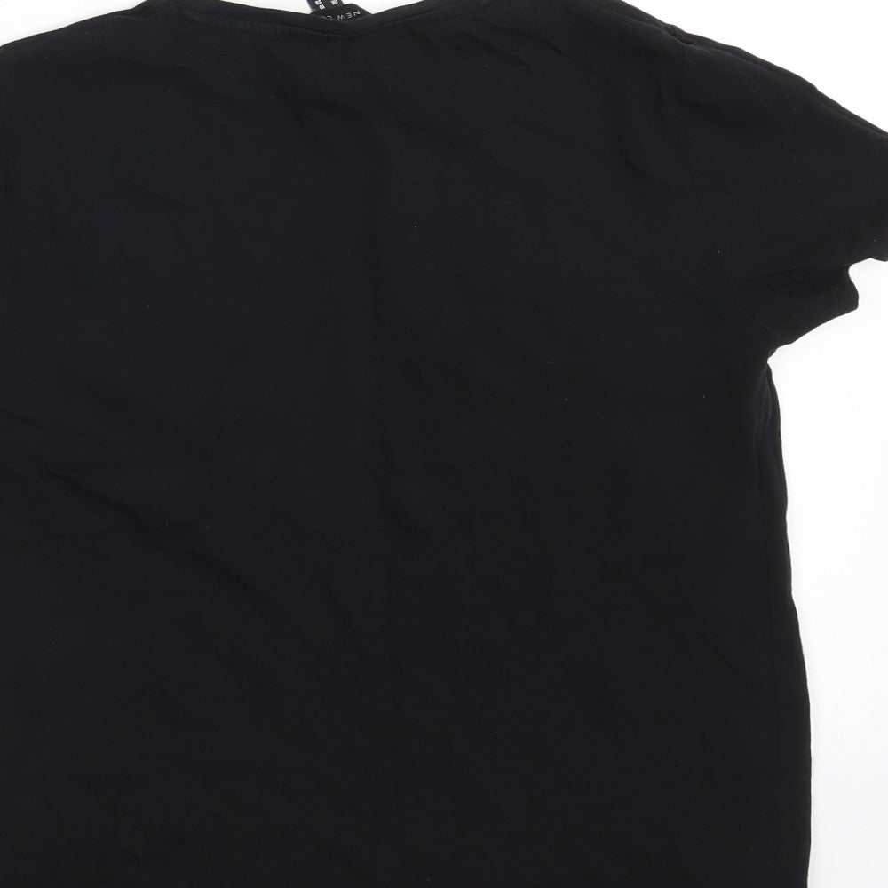 New Look Womens Black  100% Cotton Basic T-Shirt Size 10 Crew Neck - Heart