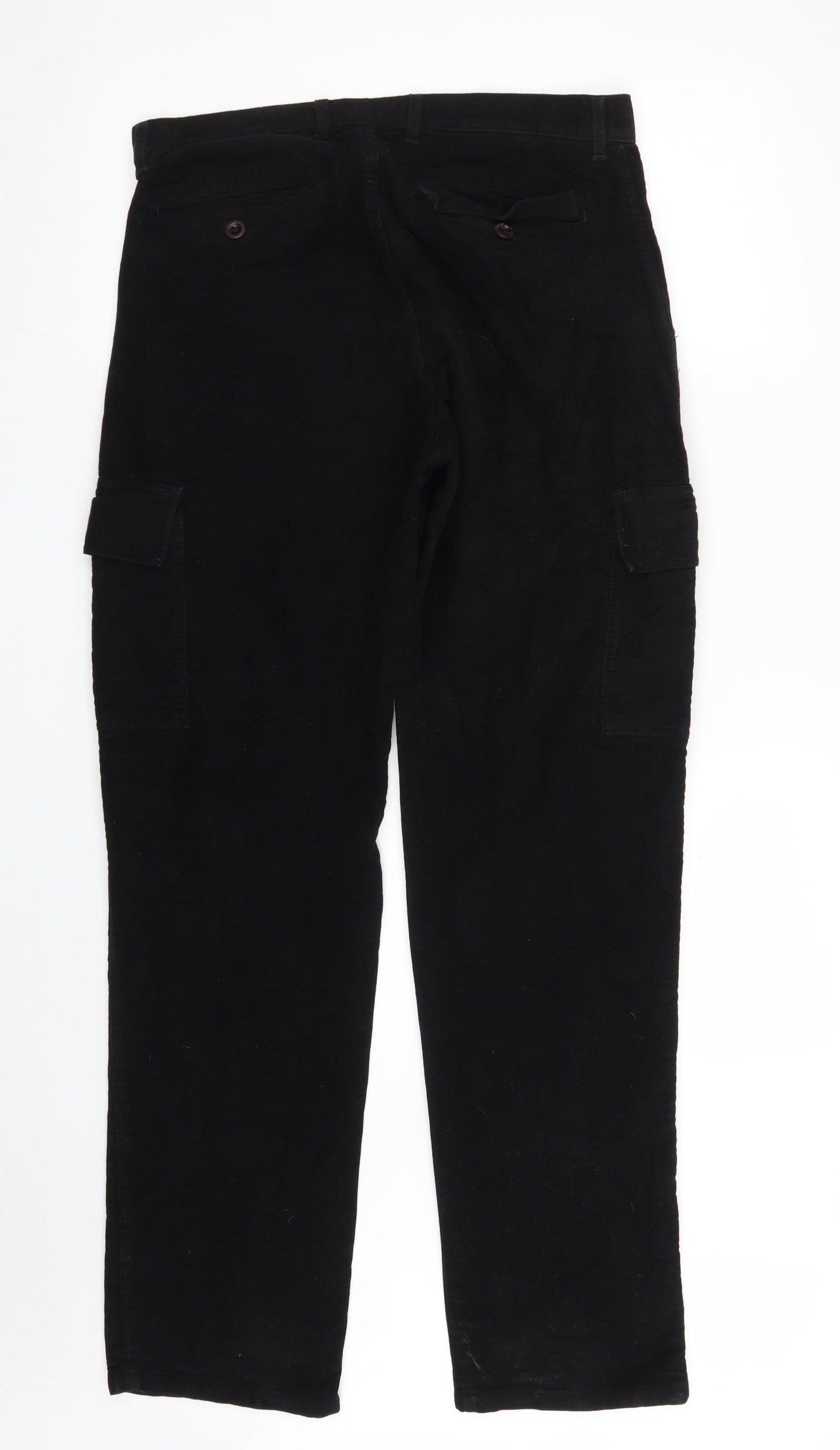 French Connection Mens Black  Cotton Cargo Trousers Size 32 in L32 in Regular Button