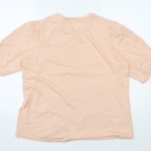 Gallery Womens Pink  Cotton Basic T-Shirt Size L Round Neck