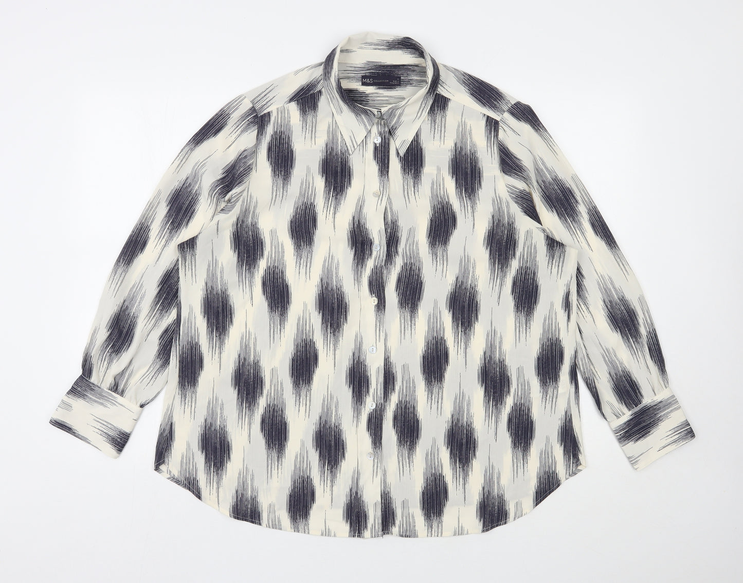 Marks and Spencer Womens Ivory Geometric Polyester Basic Blouse Size 18 Collared