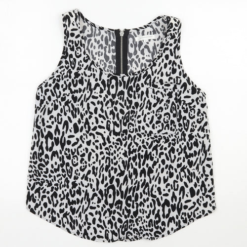 Glamorous Womens Black Animal Print Polyester Basic Tank Size 12 Scoop Neck
