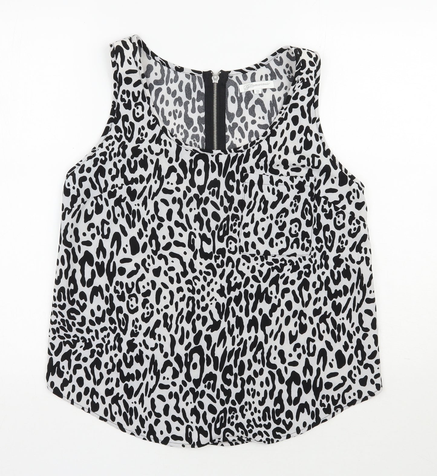 Glamorous Womens Black Animal Print Polyester Basic Tank Size 12 Scoop Neck
