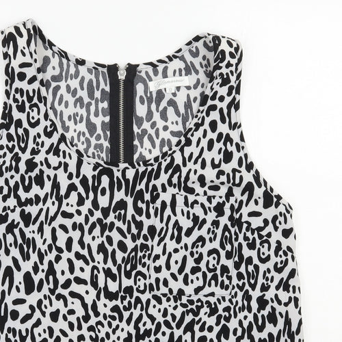 Glamorous Womens Black Animal Print Polyester Basic Tank Size 12 Scoop Neck