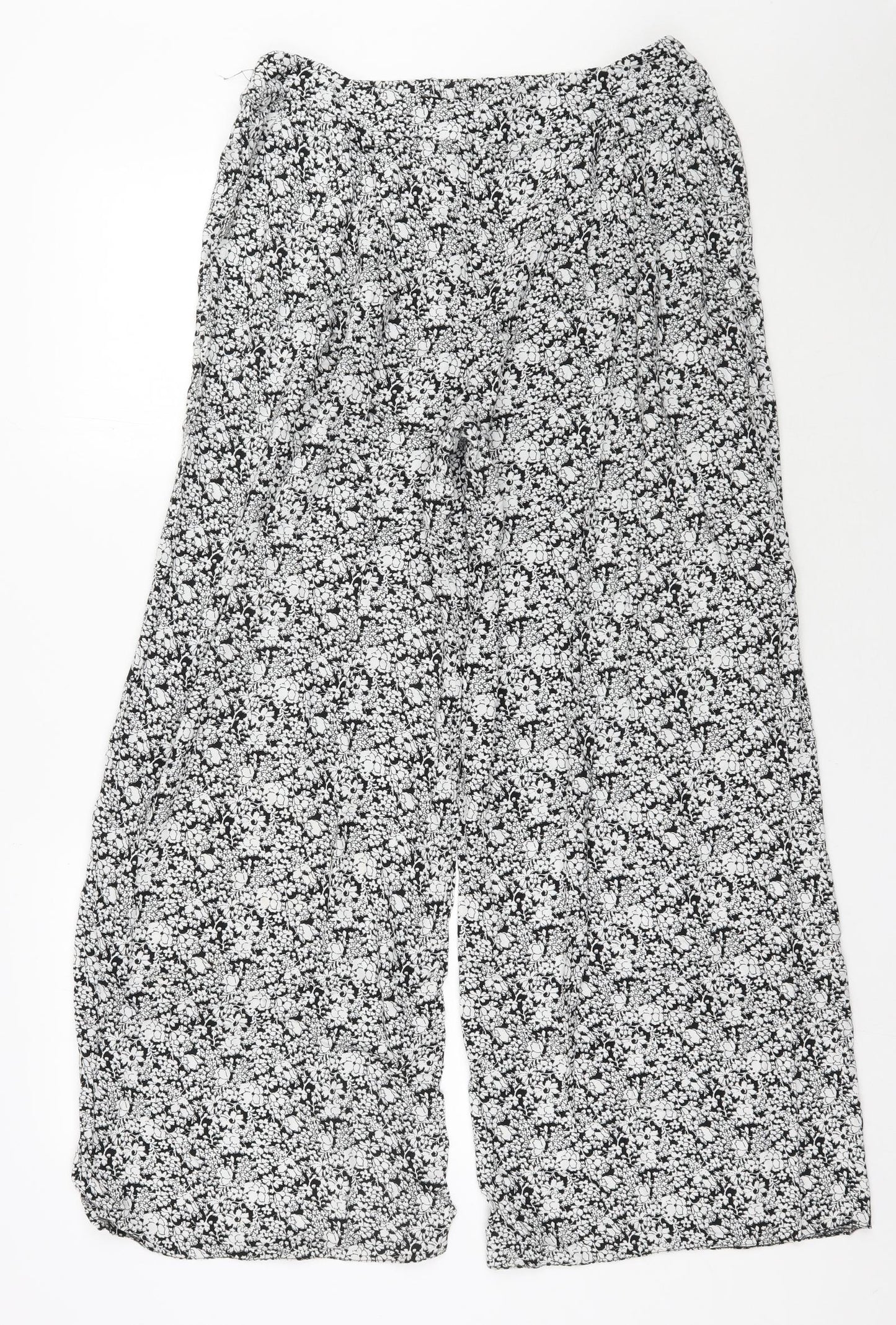 F&F Womens White Floral Viscose Trousers  Size 12 L30 in Regular