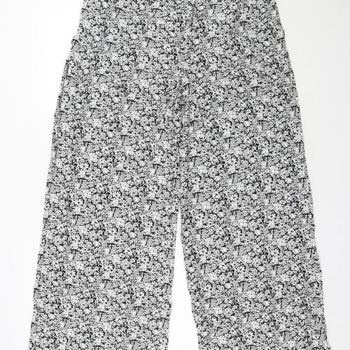 F&F Womens White Floral Viscose Trousers  Size 12 L30 in Regular
