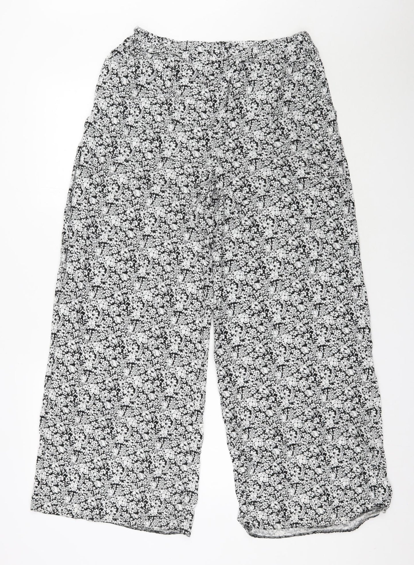F&F Womens White Floral Viscose Trousers  Size 12 L30 in Regular