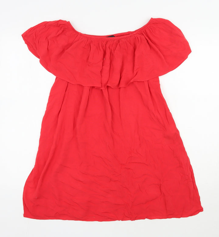 New Look Womens Red Viscose Trapeze & Swing Size M Off the Shoulder Pullover