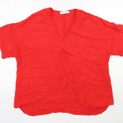 Woman  Womens Red  Viscose Basic Blouse Size L V-Neck