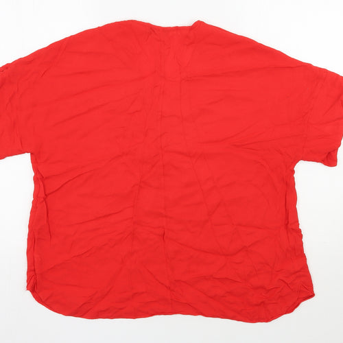 Woman  Womens Red  Viscose Basic Blouse Size L V-Neck