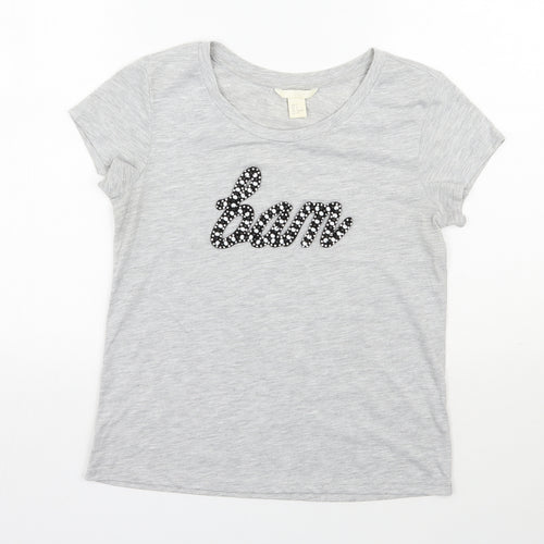 H&M Womens Grey  Polyester Basic T-Shirt Size S Scoop Neck
