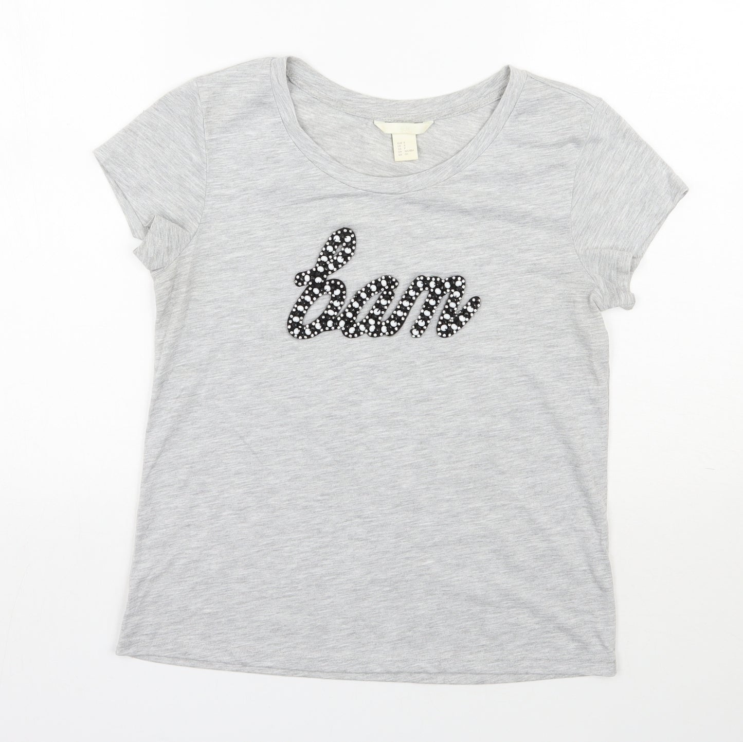 H&M Womens Grey  Polyester Basic T-Shirt Size S Scoop Neck