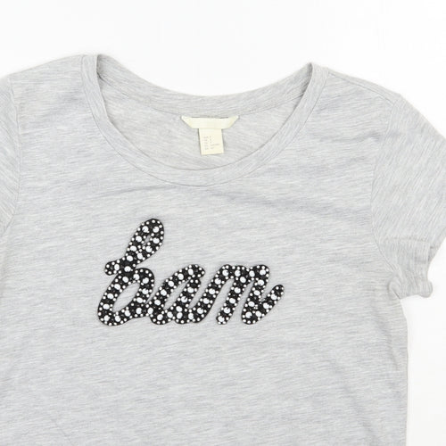 H&M Womens Grey  Polyester Basic T-Shirt Size S Scoop Neck