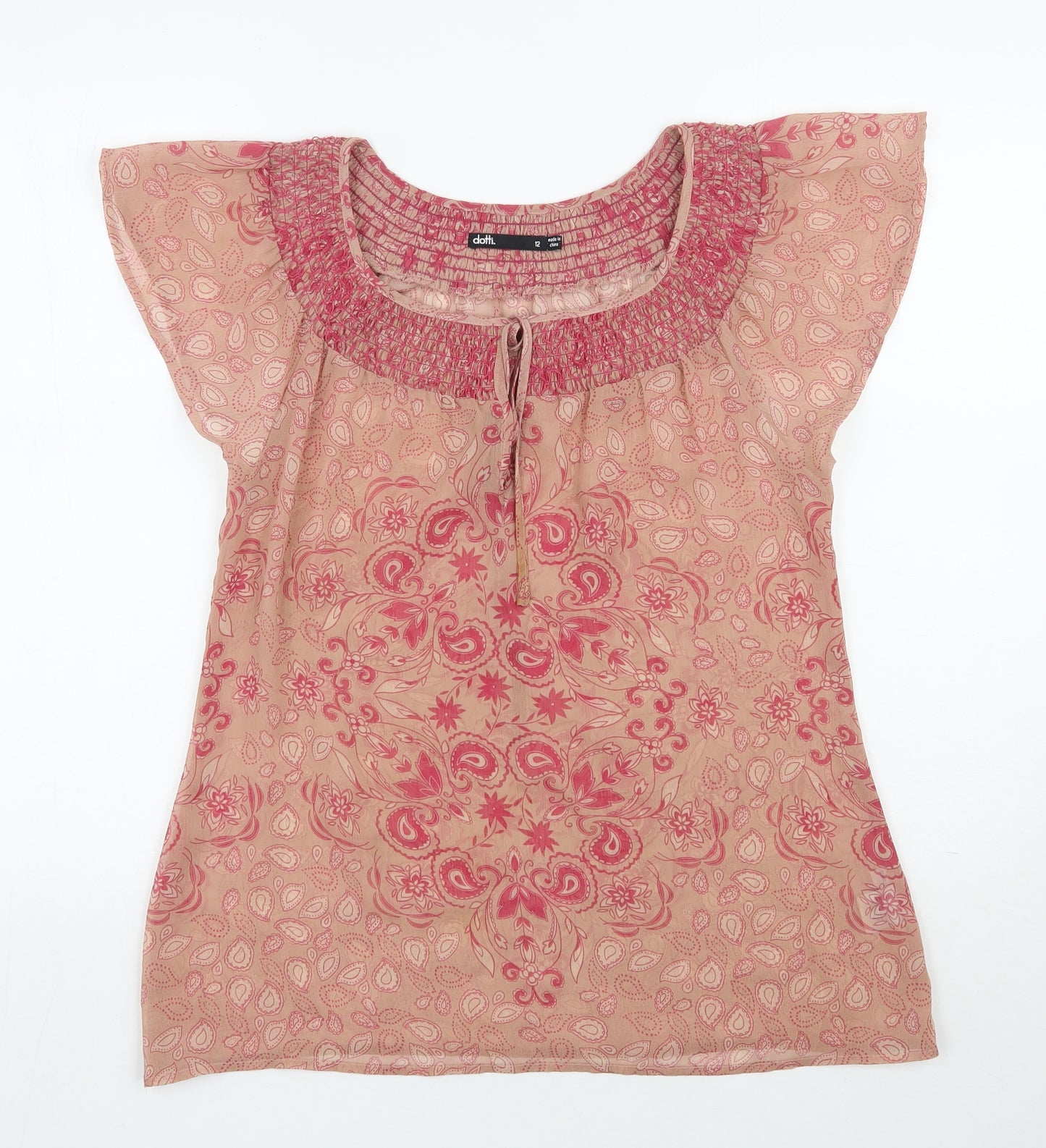 Dotti Womens Pink Paisley Polyester Basic Blouse Size 12 Scoop Neck