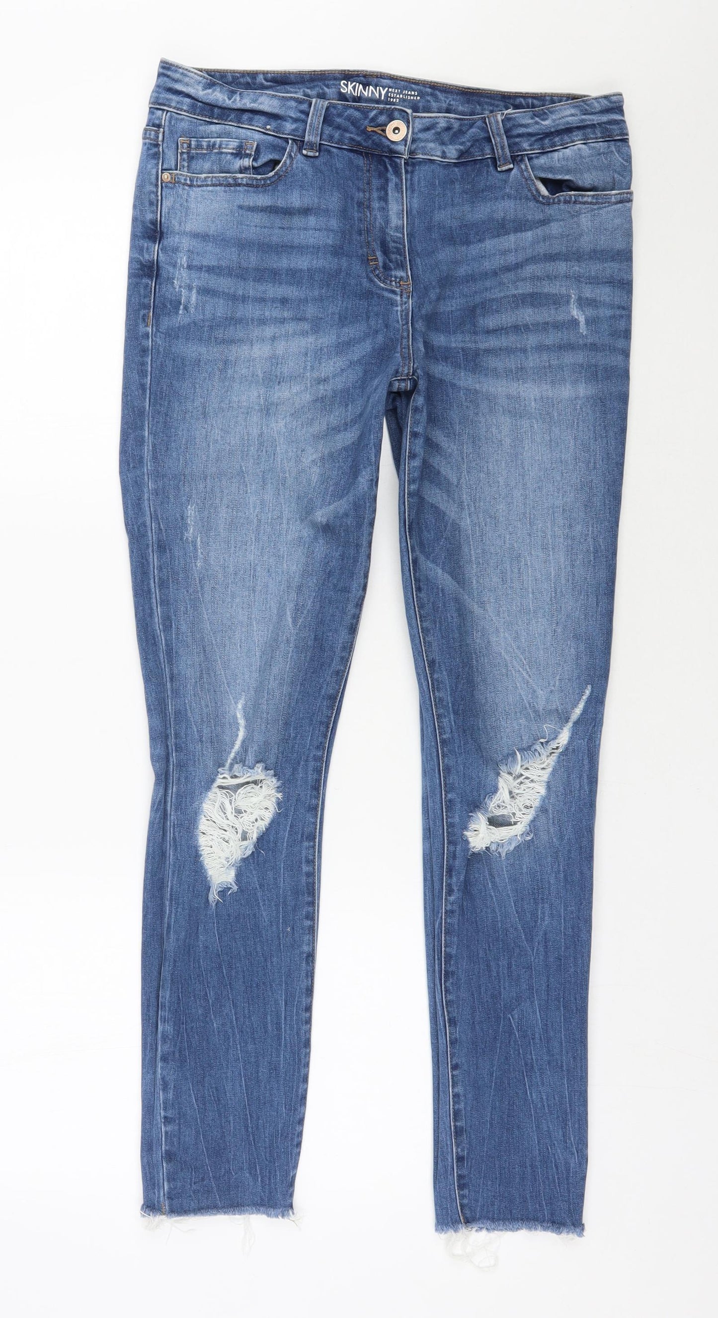 NEXT Womens Blue  Cotton Skinny Jeans Size 12 L28.5 in Regular Zip